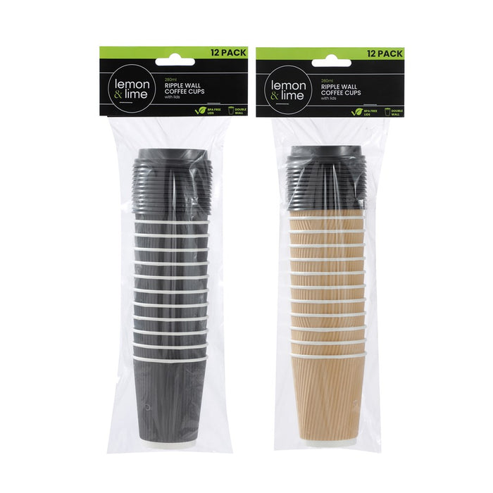 Coffee Cup Rippled with Lid 12pk
