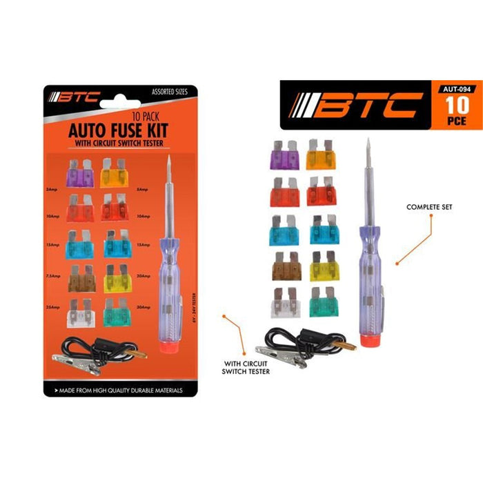 Car Fuse Set with Tester 10pc