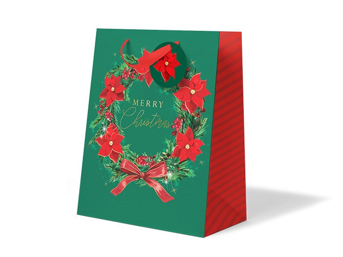 Christmas Gift Bag Medium Poinsettia Wreath