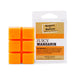 Bright orange Juicy Mandarin square soy wax melts (FG1804) in packaging. Sweet, fruity, citrusy Australian home fragrance.
