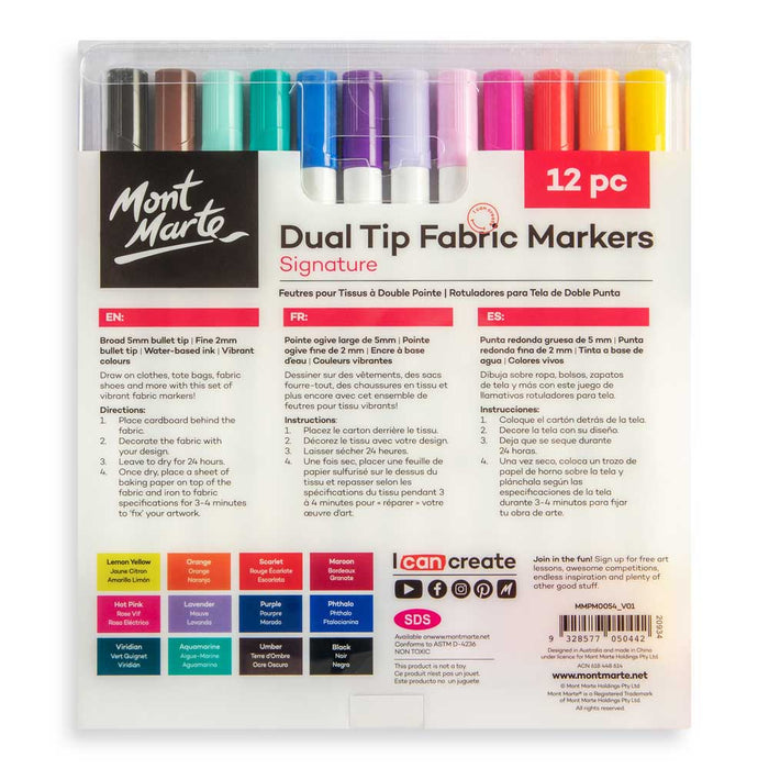 Mont Marte Dual Tip Fabric Markers 12pk
