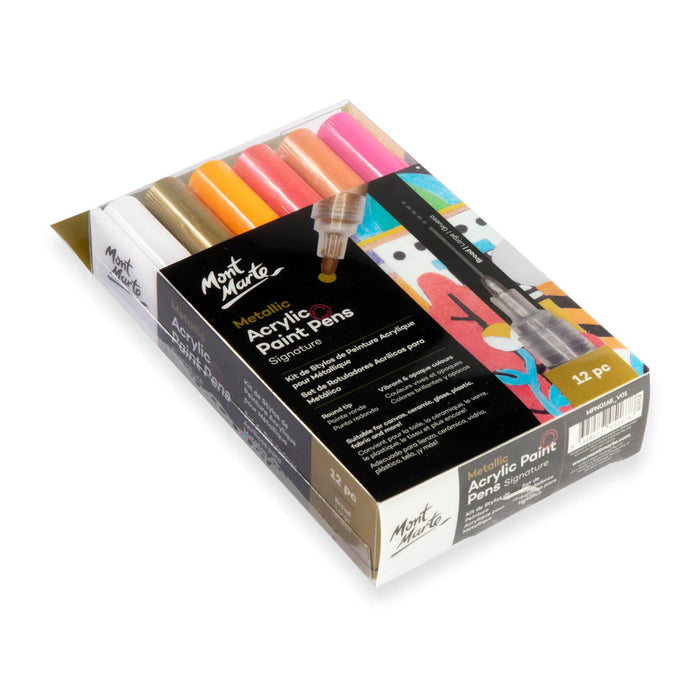 Mont Marte Metallic Acrylic Paint Pens Broad Tip 12pc