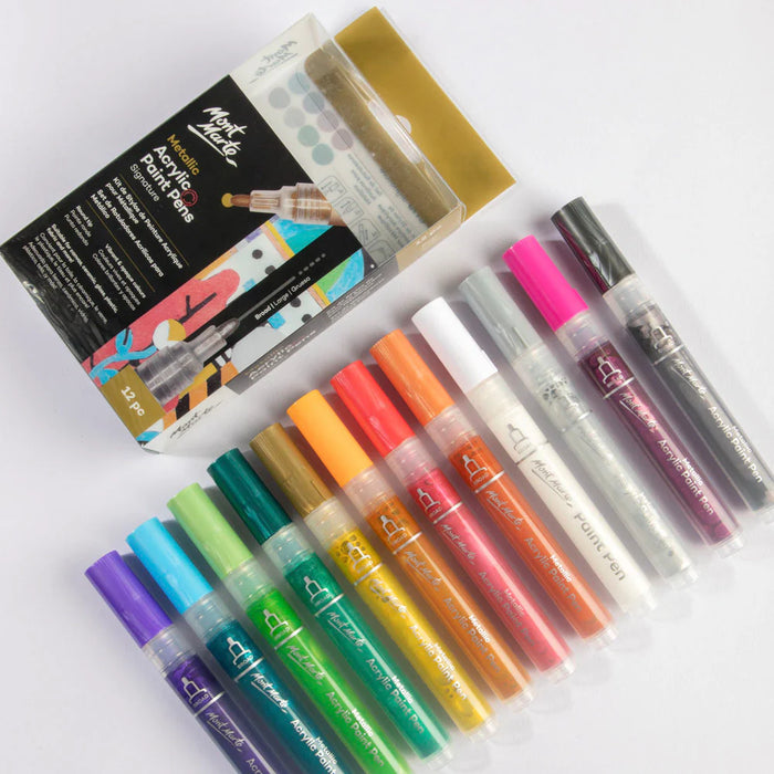 Mont Marte Metallic Acrylic Paint Pens Broad Tip 12pc