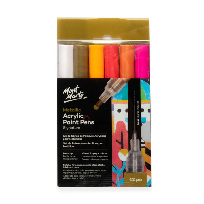 Mont Marte Metallic Acrylic Paint Pens Broad Tip 12pc