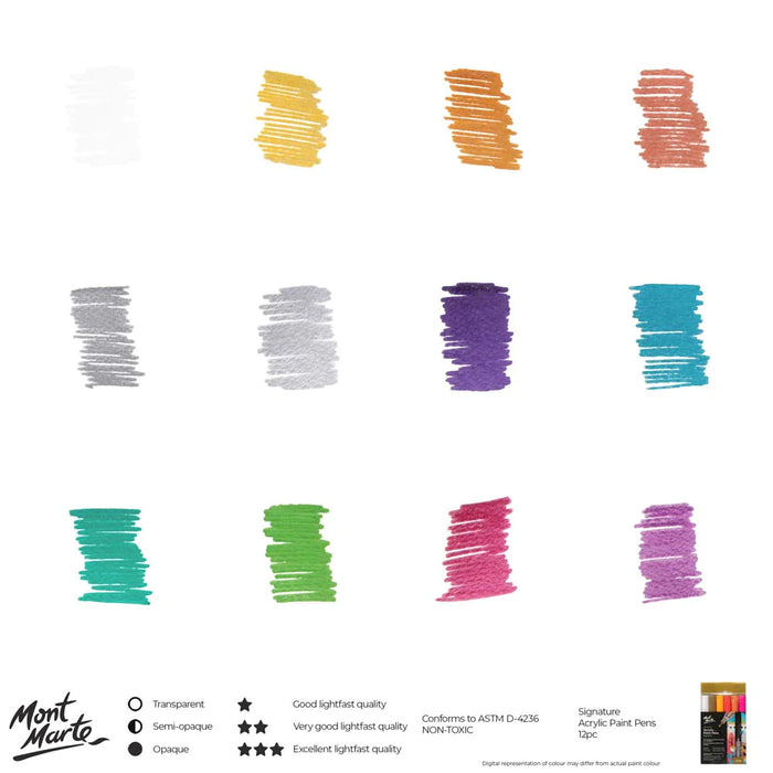 Mont Marte Metallic Acrylic Paint Pens Broad Tip 12pc