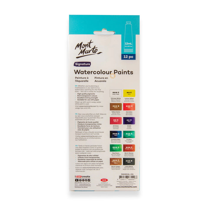 Mont Marte Watercolour Paint Set 12ml 12pk
