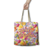 Lisa Pollock 'Hello Gorgeous' design tote bag (RSB74) with bright multi-colour floral background and purple and orange text.