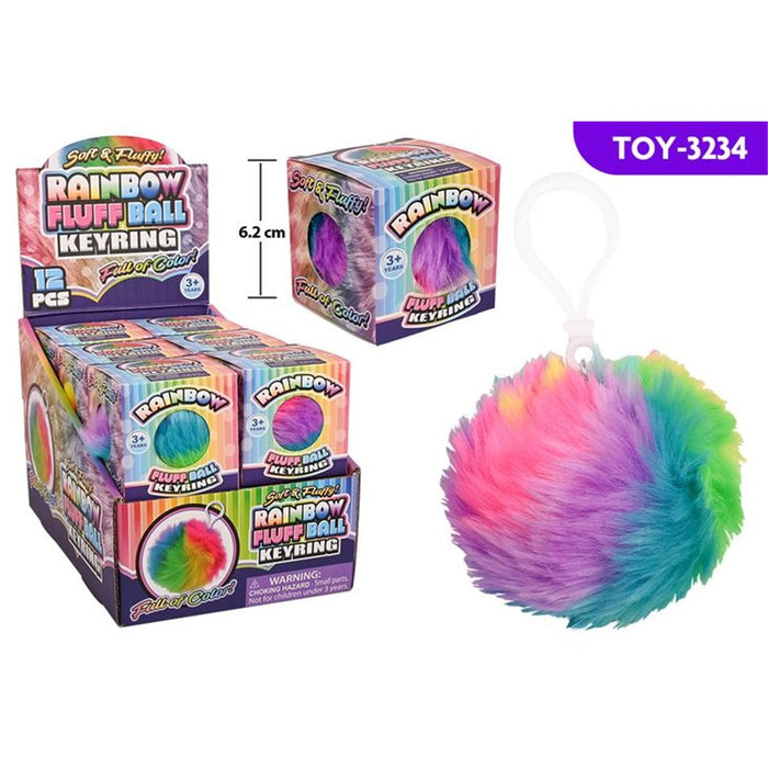 Fluffy Rainbow Ball Keyring
