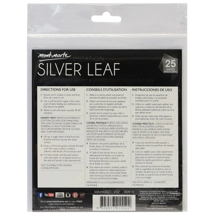 Mont Marte Silver Leaf 14cm 25 Sheets