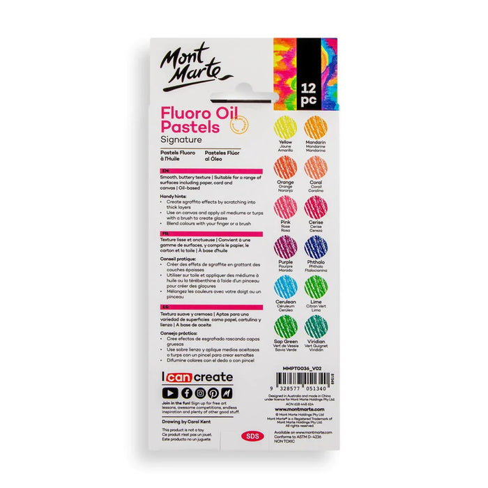 Mont Marte Oil Pastels Fluoro 12pc