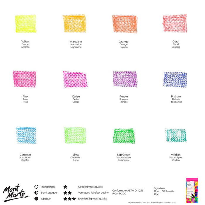 Mont Marte Oil Pastels Fluoro 12pc