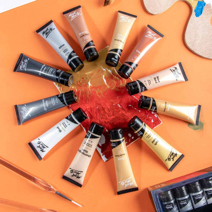 Mont Marte Gold & Silver Acrylic Paint 12pc
