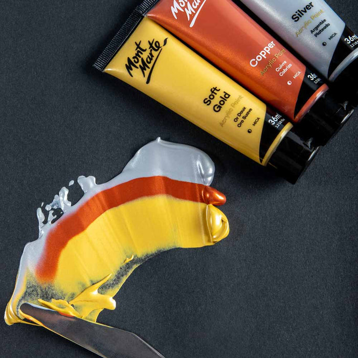 Mont Marte Gold & Silver Acrylic Paint 12pc