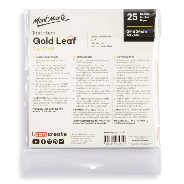Mont Marte Gold Leaf 14cm 25 Sheets