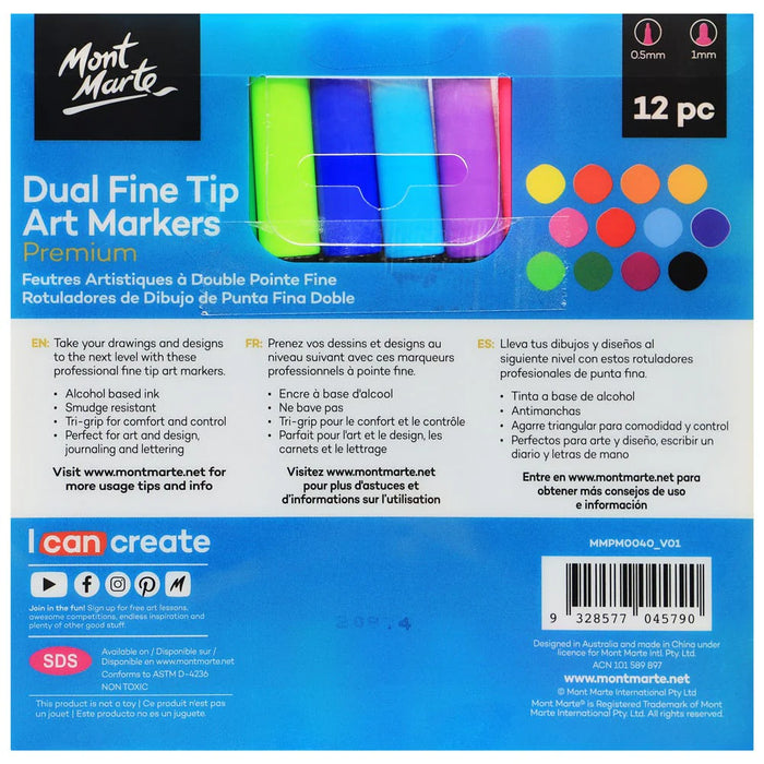 Mont Marte Dual Tip Alcohol Markers 12pc