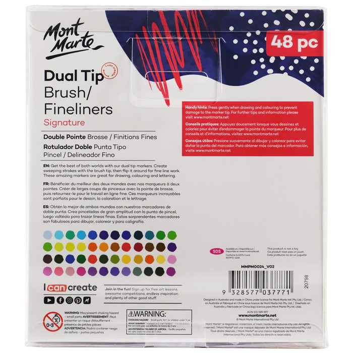 Mont Marte Dual Tip Brush & Fineliners 48pc
