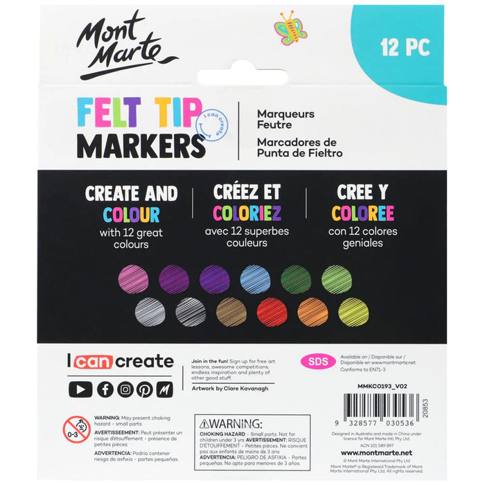 Mont Marte Felt Tip Markers 12pc