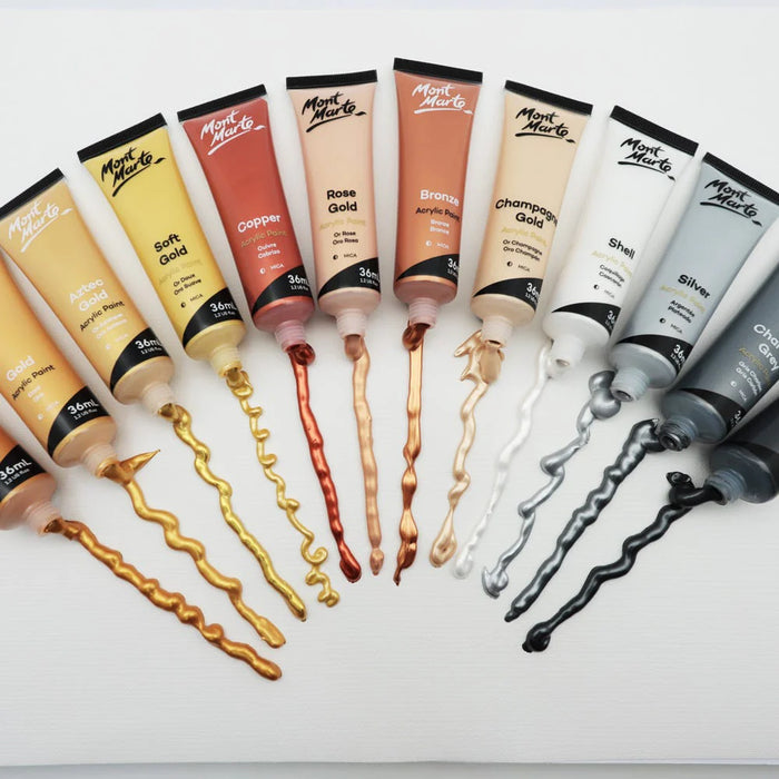 Mont Marte Gold & Silver Acrylic Paint 12pc