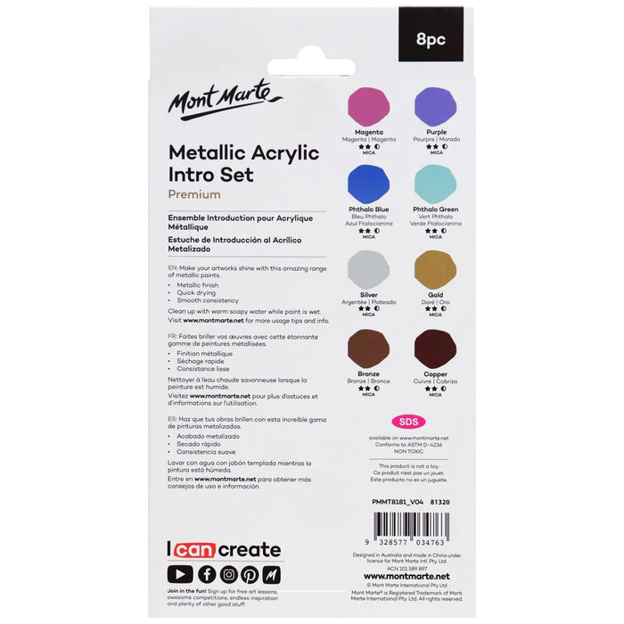 Mont Marte Metallic Acrylic Intro Set 8pc