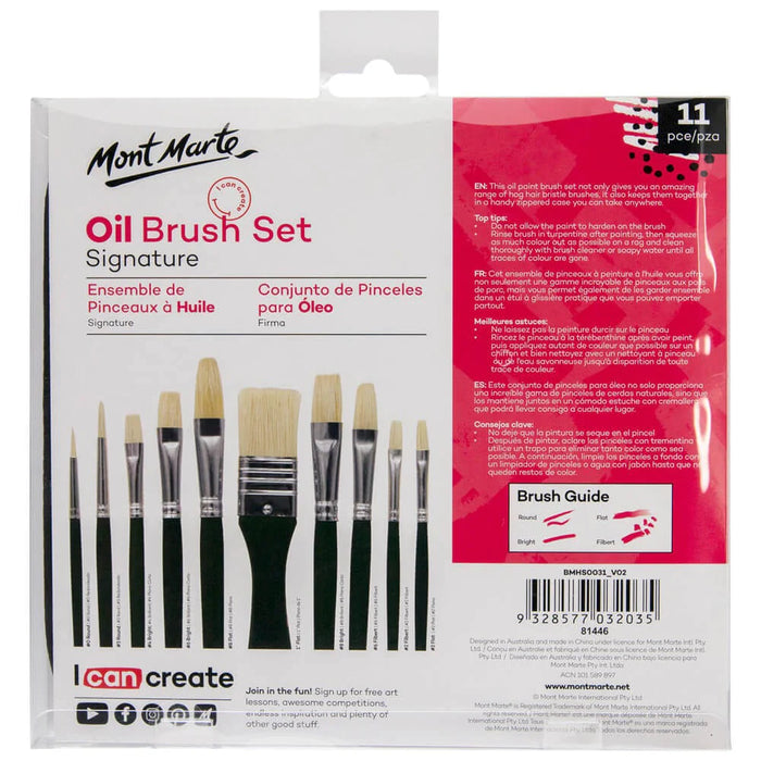 Mont Marte Hog Bristle Oil Brush Set in Wallet 11pc